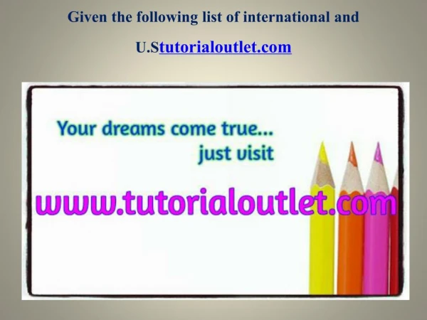Given The Following List Of International And U.S Seek Your Dream /Tutorialoutletdotcom