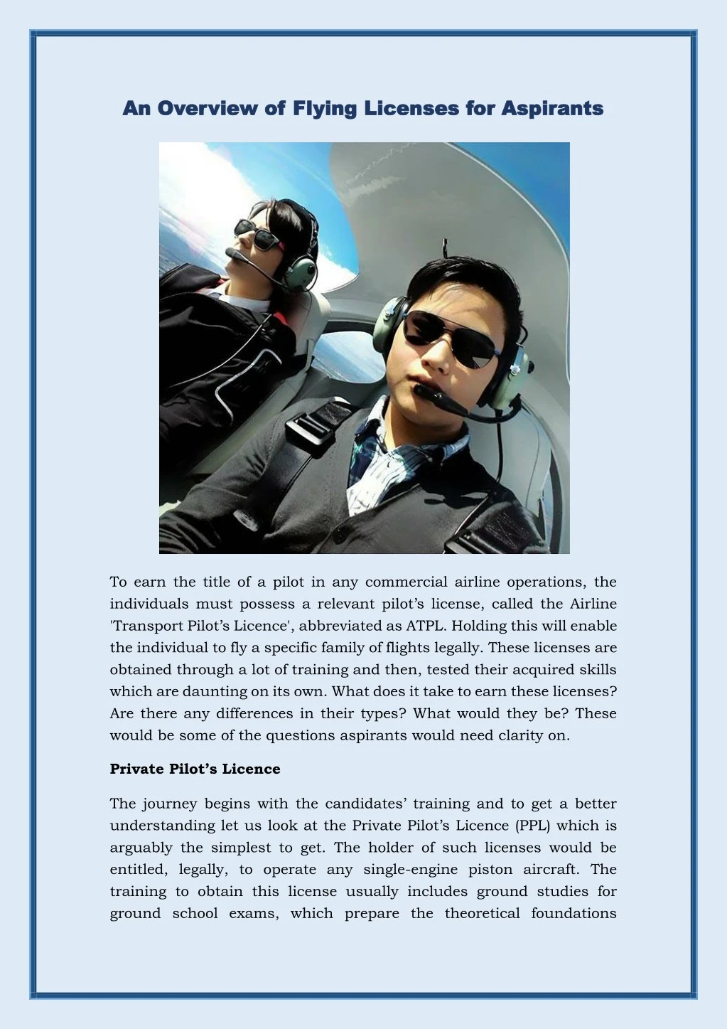 an overview of flying licenses for aspirants
