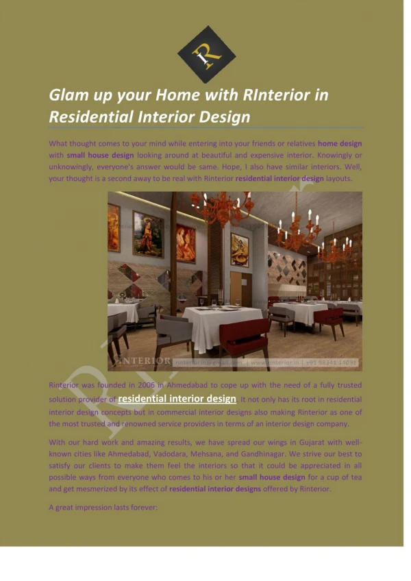 Glam up your Home with Residential Interior Design - RInterior