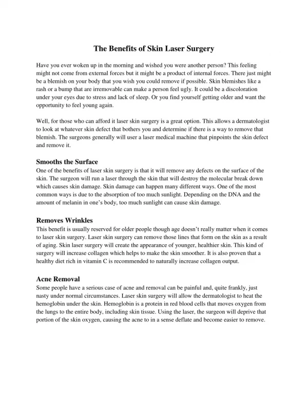 The Benefits of Skin Laser Surgery