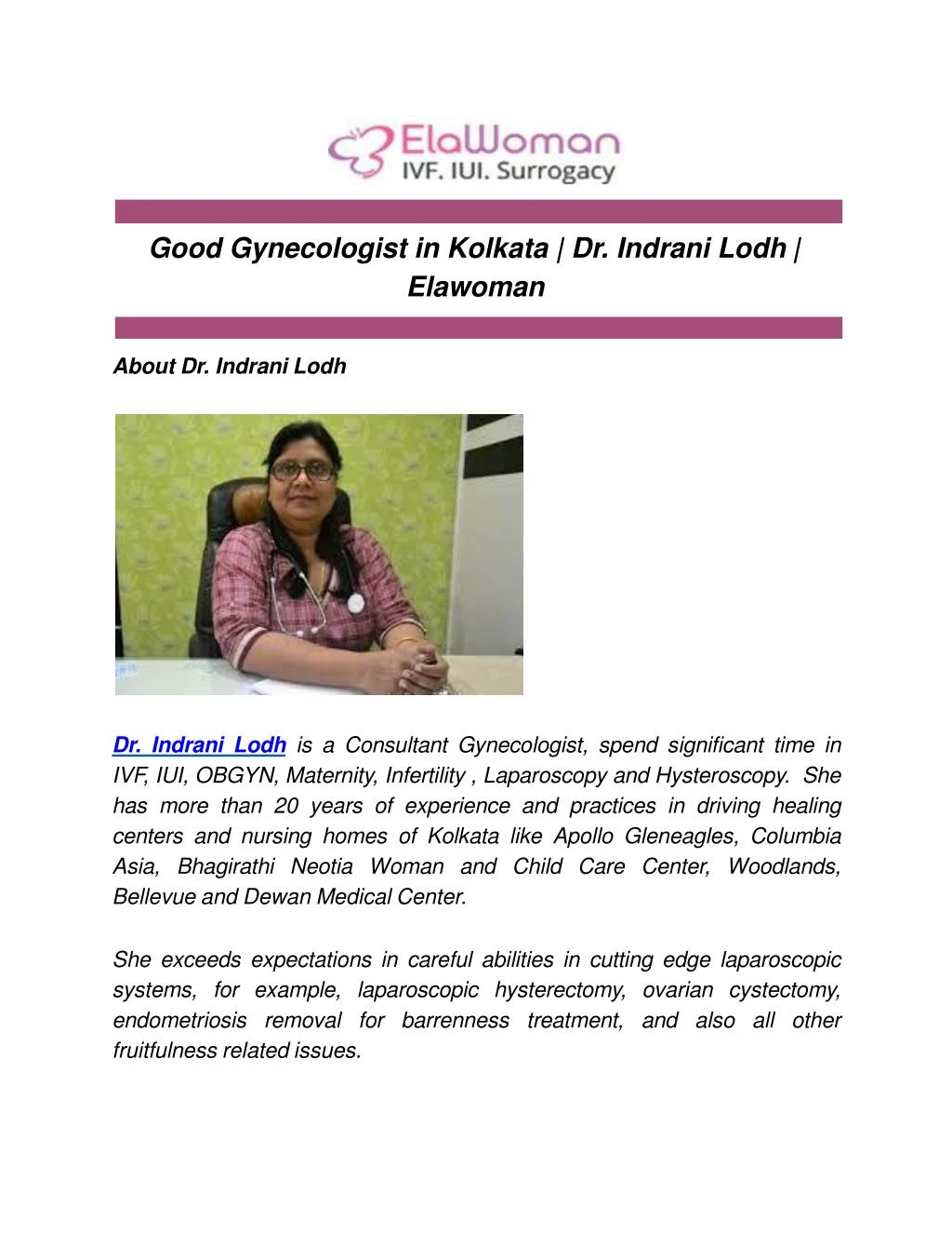 good gynecologist in kolkata dr indrani lodh