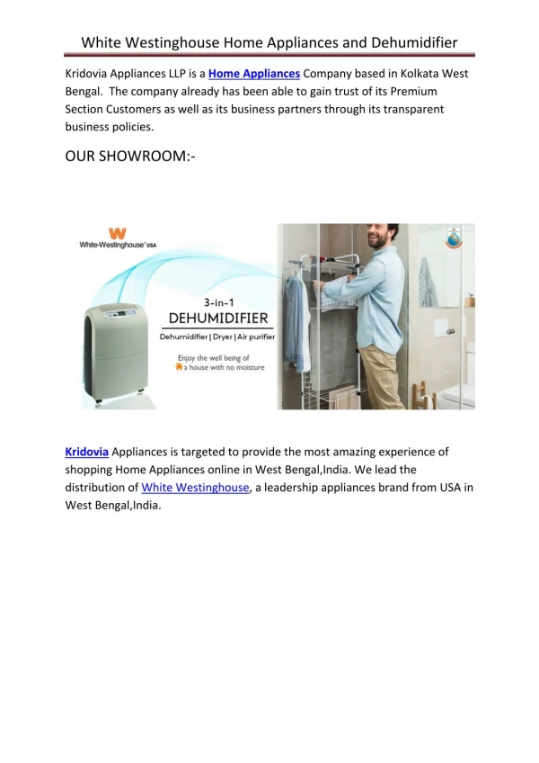 Kridovia:White Westinghouse Home Appliances and Dehumidifier