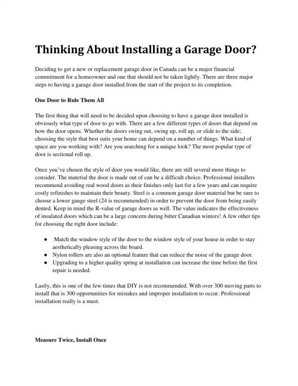Thinking About Installing a Garage Door?