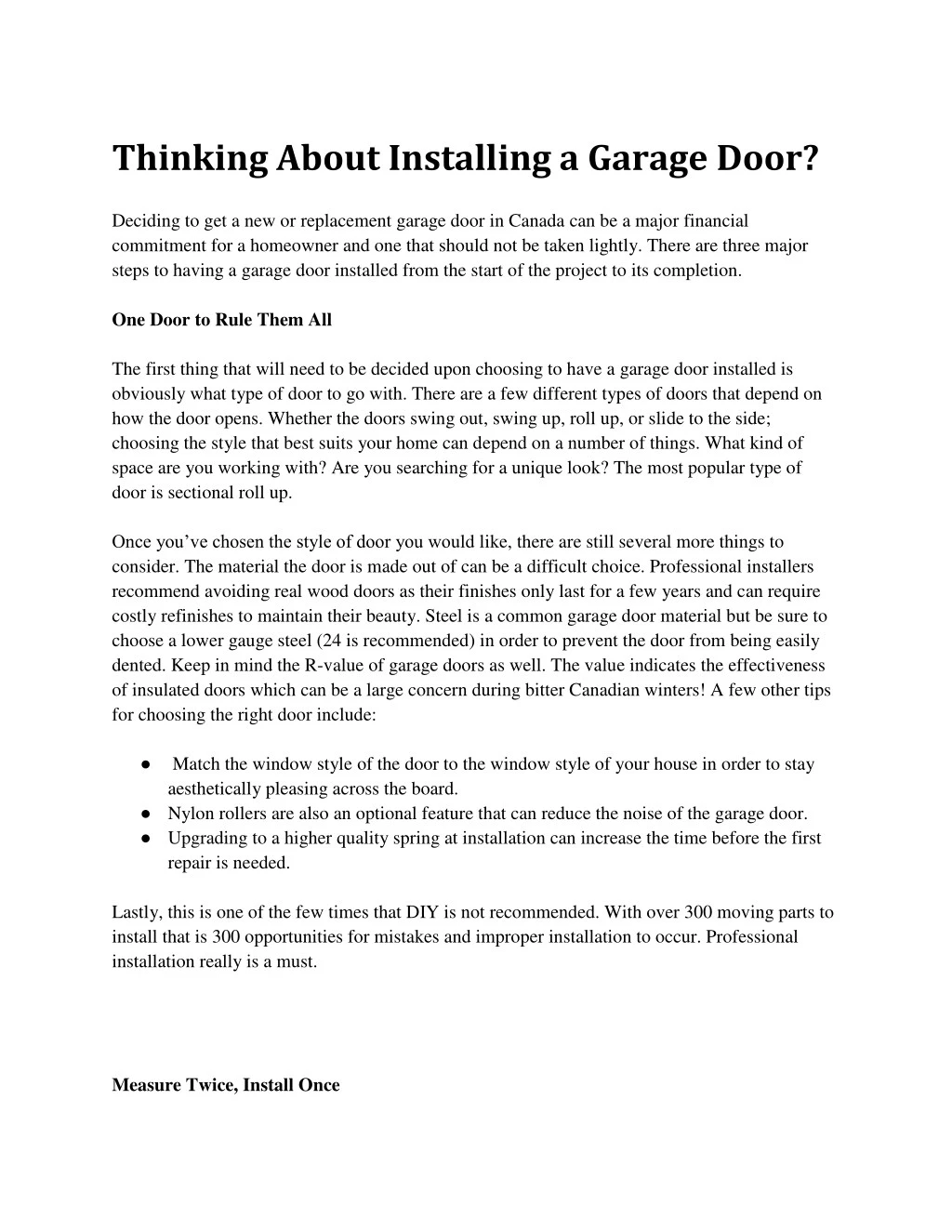 thinking about installing a garage door deciding