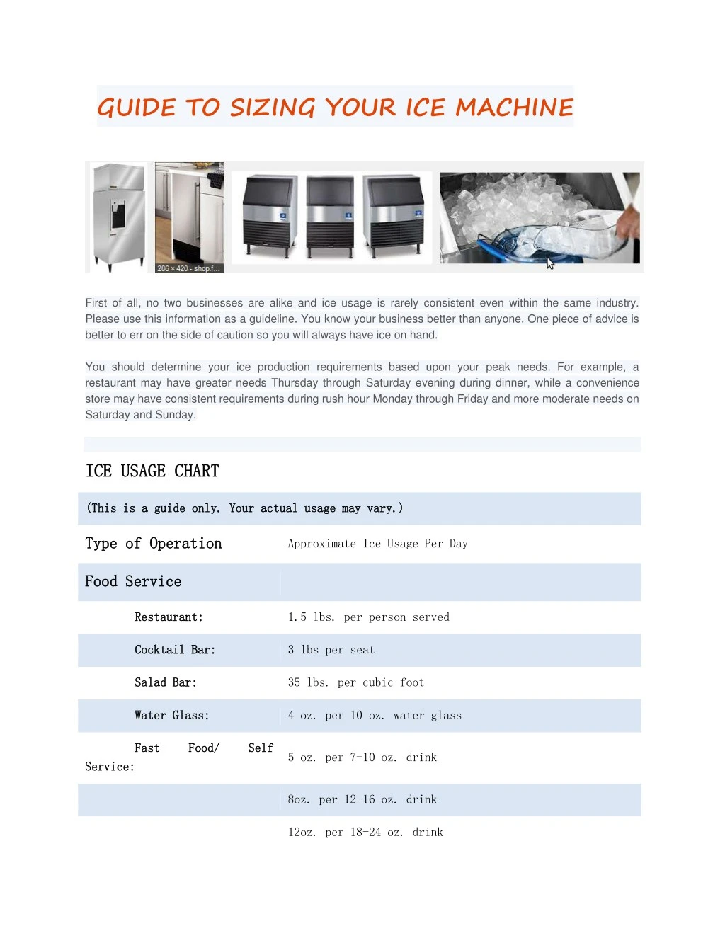 guide to sizing your ice machine