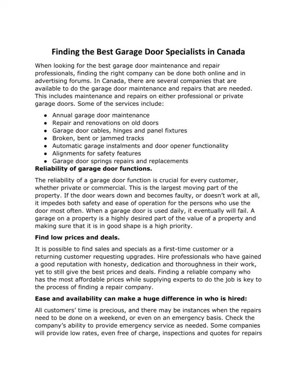 Finding the Best Garage Door Specialists in Canada
