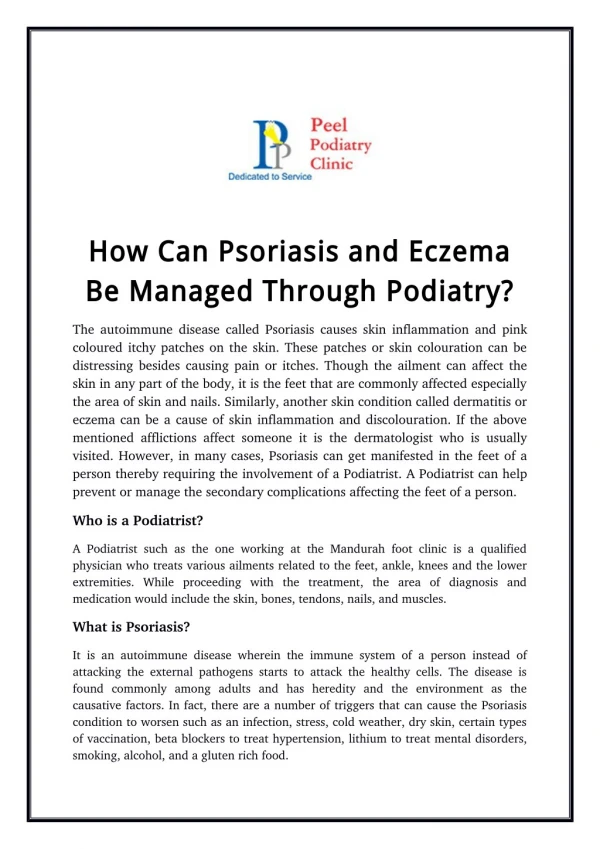 How Can Psoriasis and Eczema Be Managed Through Podiatry?