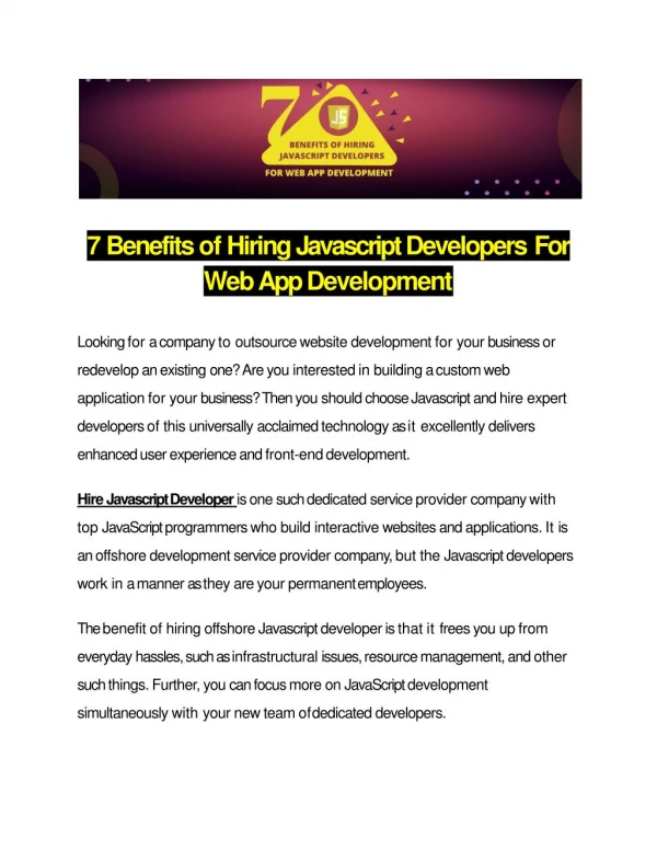 7 Benefits of Hiring Javascript Developers For Web App Development