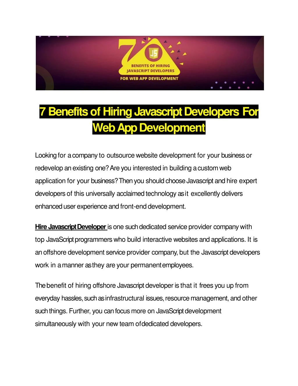7 benefits of hiring javascript developers for