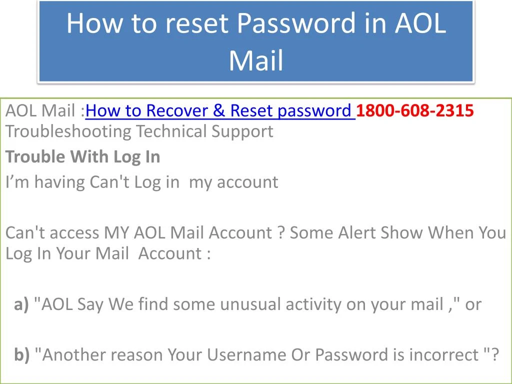 how to reset password in aol mail