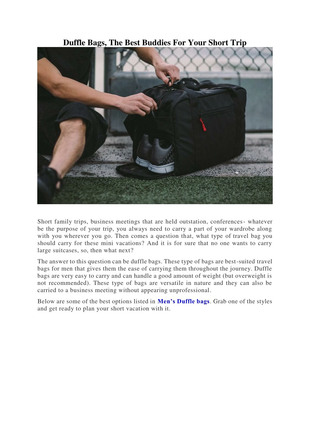 duffle bags the best buddies for your short trip