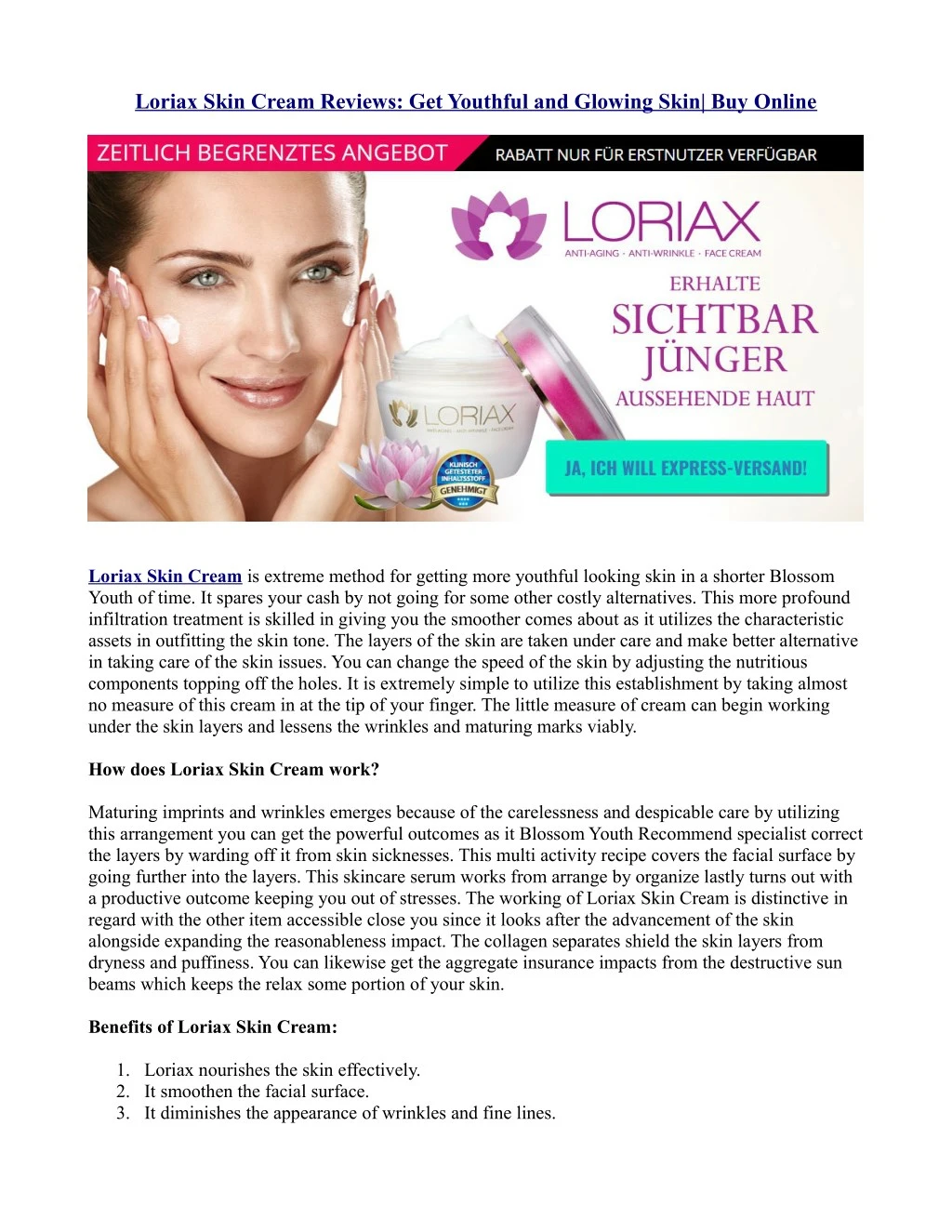 loriax skin cream reviews get youthful