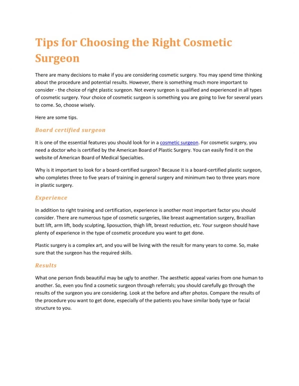Tips for Choosing the Right Cosmetic Surgeon