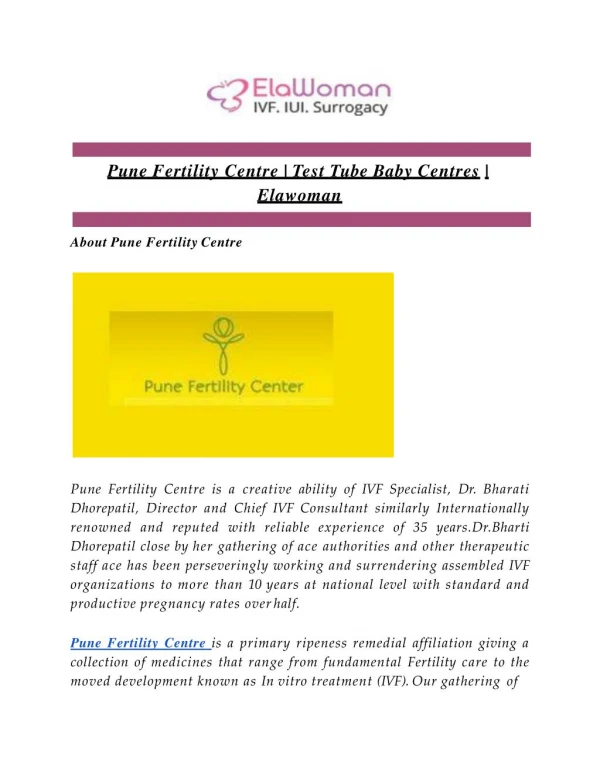 Pune Fertility Centre | Test Tube Baby Centres | Elawoman
