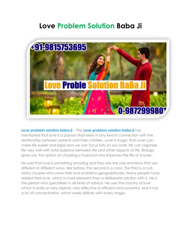 Love Problem Solution Baba Ji - Love Problem Expert Baba Ji - 91-9815753695, 0-9872999801 :- Pt. Kedar Nath Ji