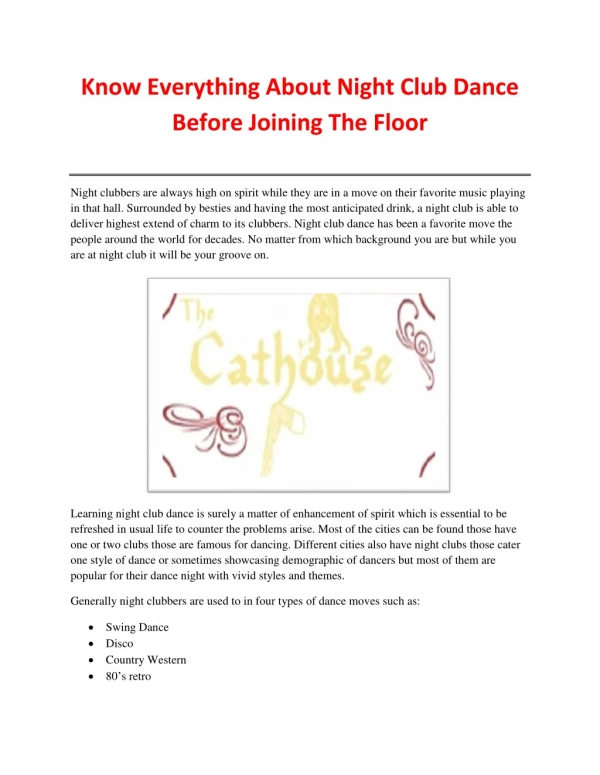 Know everything about night club dance before joining the floor