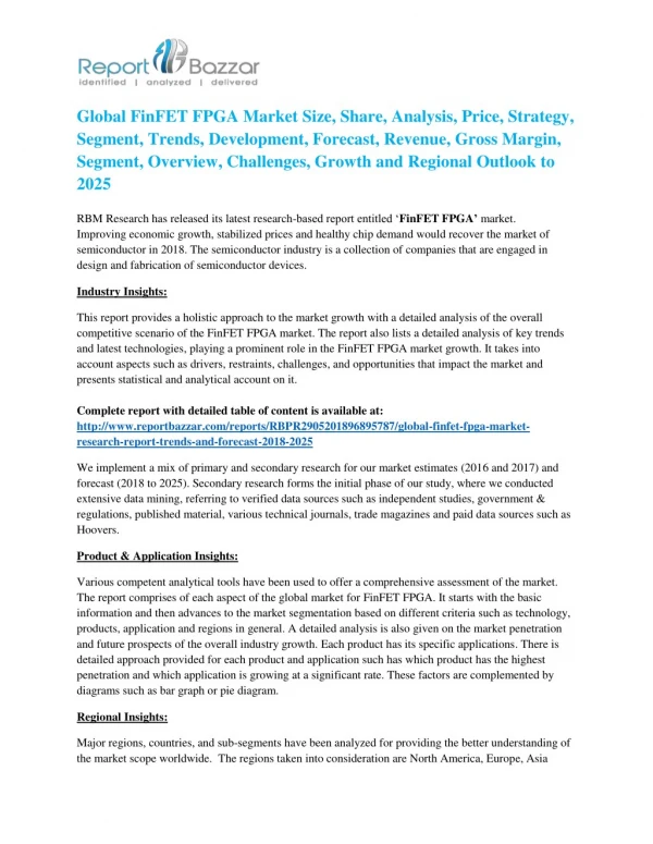 FinFET FPGA Market 2018 – Industry Analysis, Size, Share, Strategies and Forecast to 2025