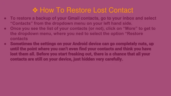 How to restore lost contact in Gmail
