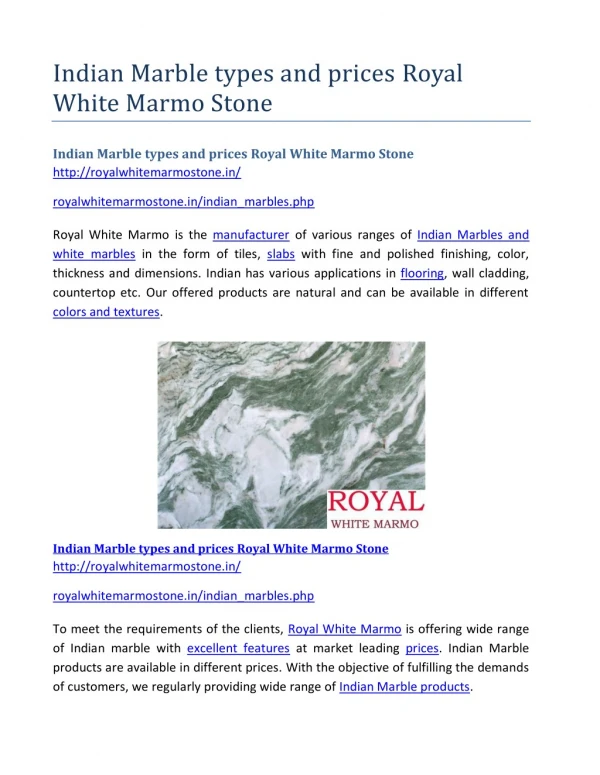 Indian Marble types and prices Royal White Marmo Stone