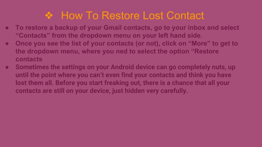 how to restore lost contact to restore a backup