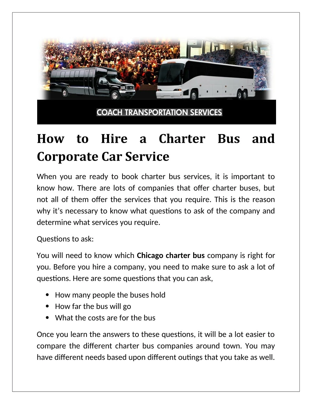how to hire a charter bus and corporate