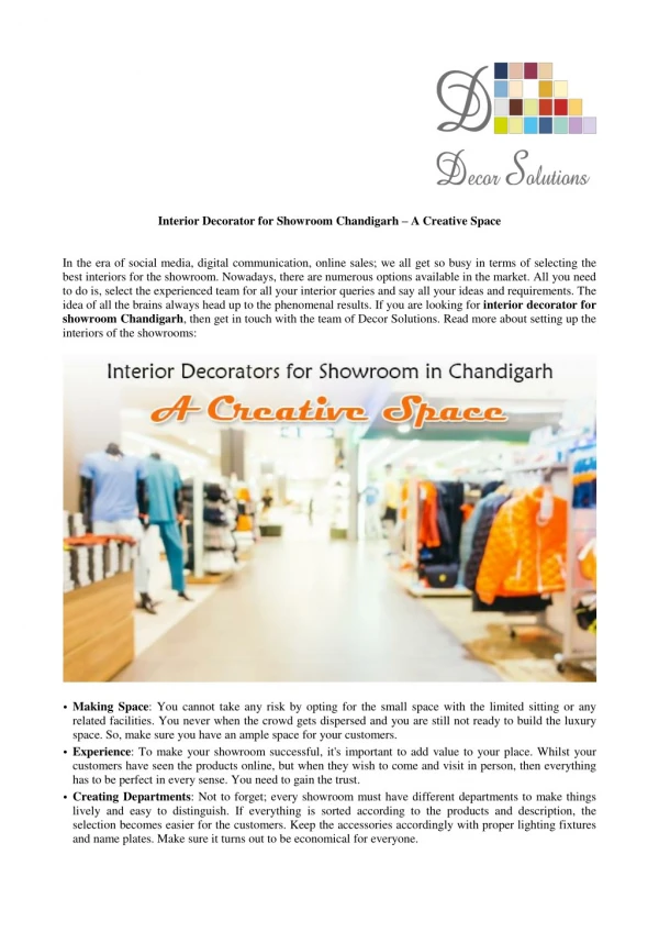 Interior Decorator for Showroom Chandigarh – A Creative Space