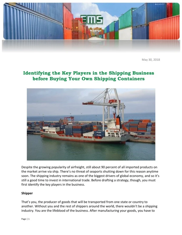 Identifying the Key Players in the Shipping Business before Buying Your Own Shipping Containers