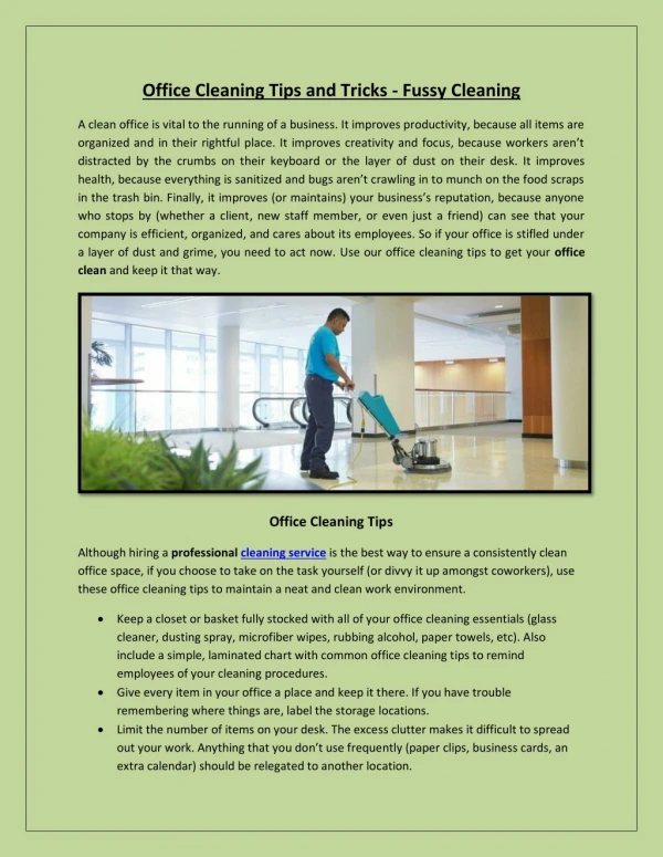 Office Cleaning Tips and Tricks - Fussy Cleaning