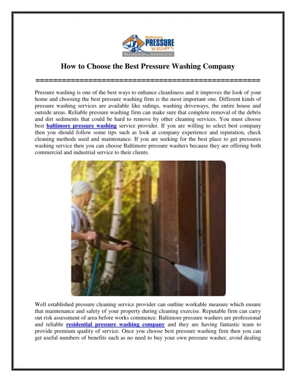 How to Choose the Best Pressure Washing Company