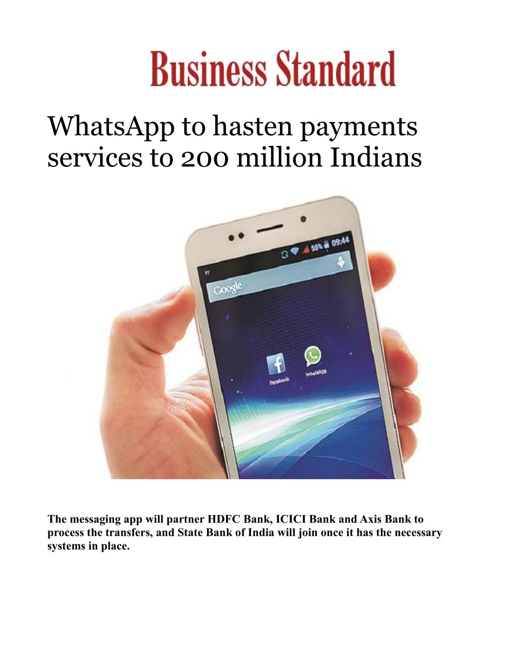 whatsapp to hasten payments services