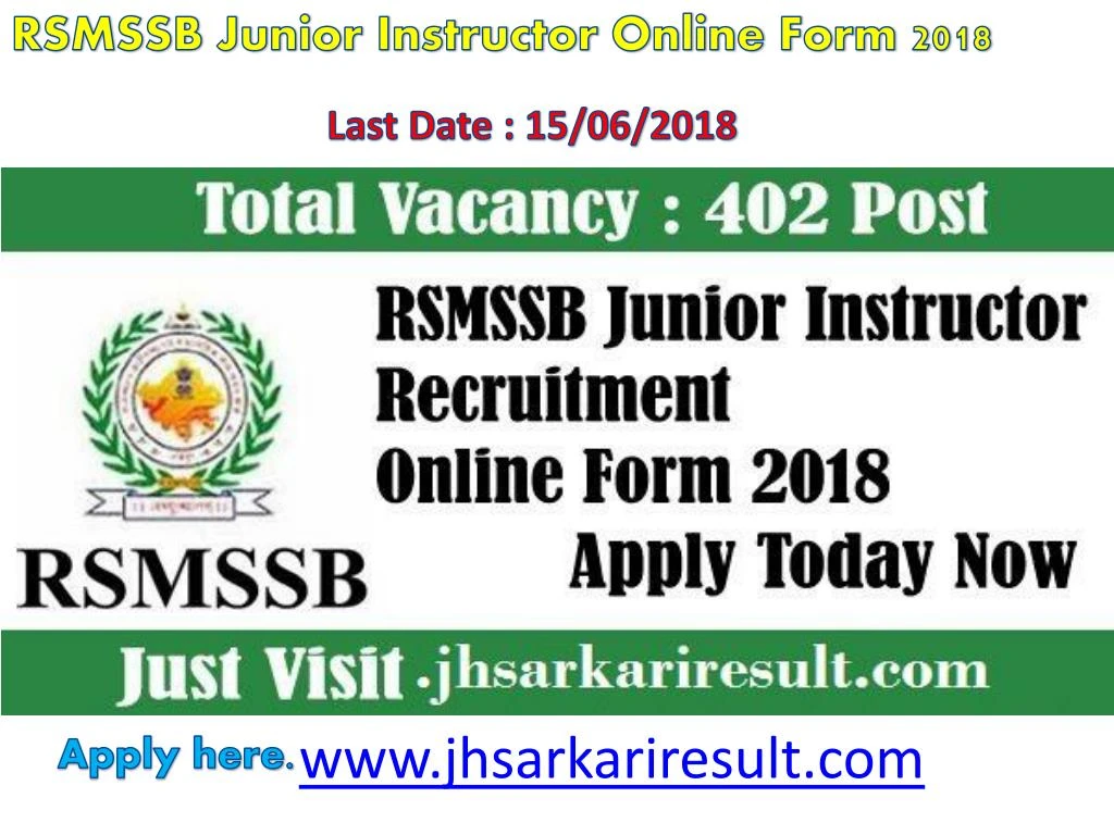rsmssb junior instructor online form 2018 last