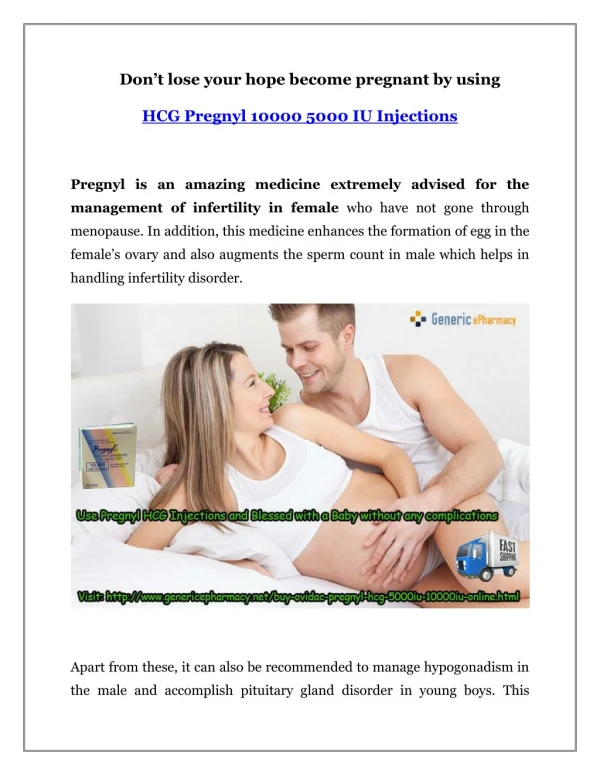 Buy Pregnyl HCG Injections Online to stop facing Infertility Anymore