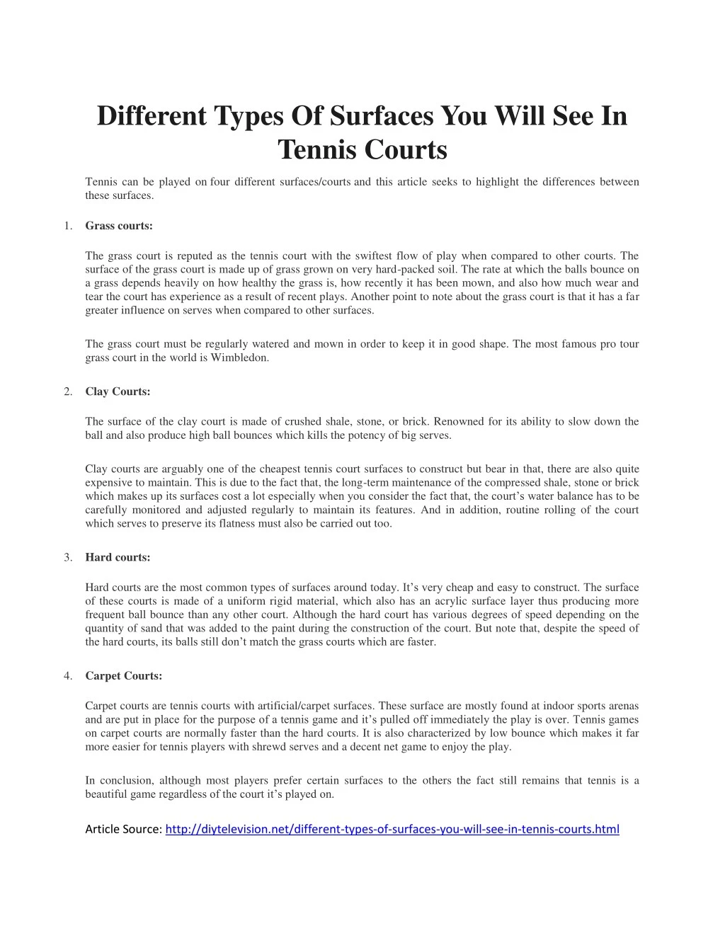 different types of surfaces you will