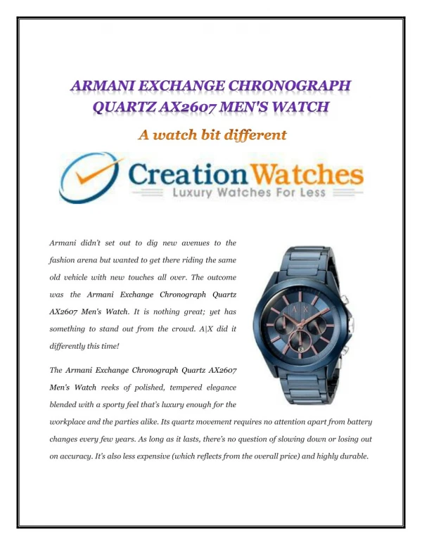 ARMANI EXCHANGE CHRONOGRAPH QUARTZ AX2607 MEN'S WATCH