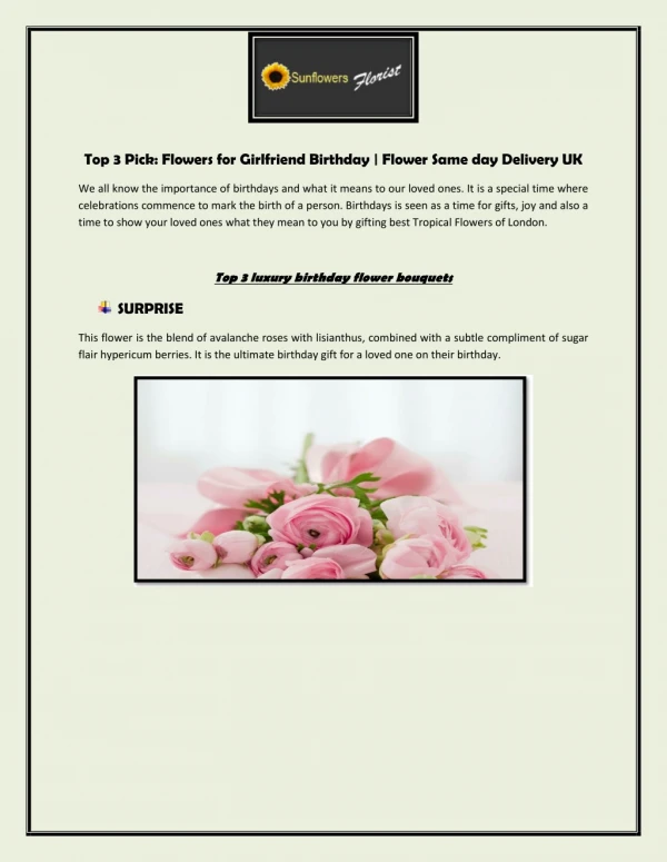Top 3 Pick: Flowers for Girlfriend Birthday | Flower Same day Delivery UK