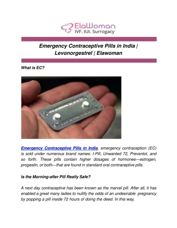 Emergency Contraceptive Pills in India | Levonorgestrel | Elawoman