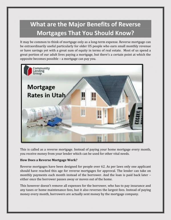 What are the Major Benefits of Reverse Mortgages That You Should Know?