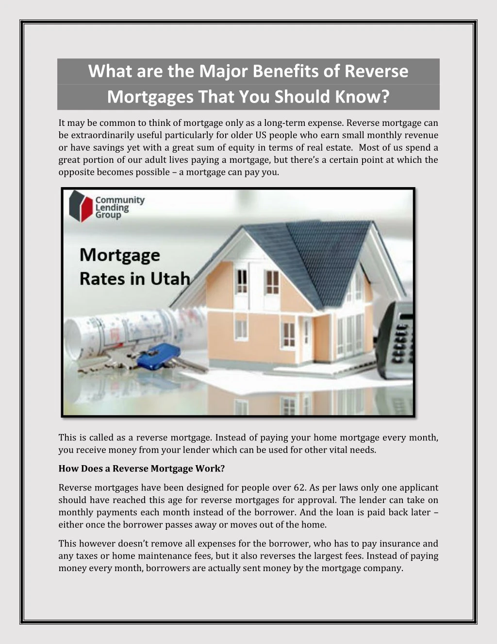 what are the major benefits of reverse mortgages
