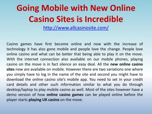 Going Mobile with New Online Casino Sites is Incredible