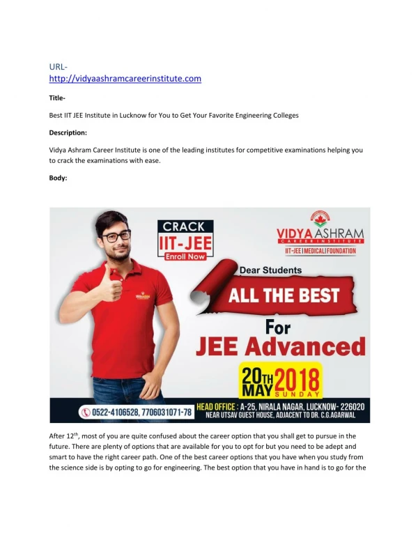 Best IIT JEE Institute in Lucknow for You to Get Your Favorite Engineering Colleges