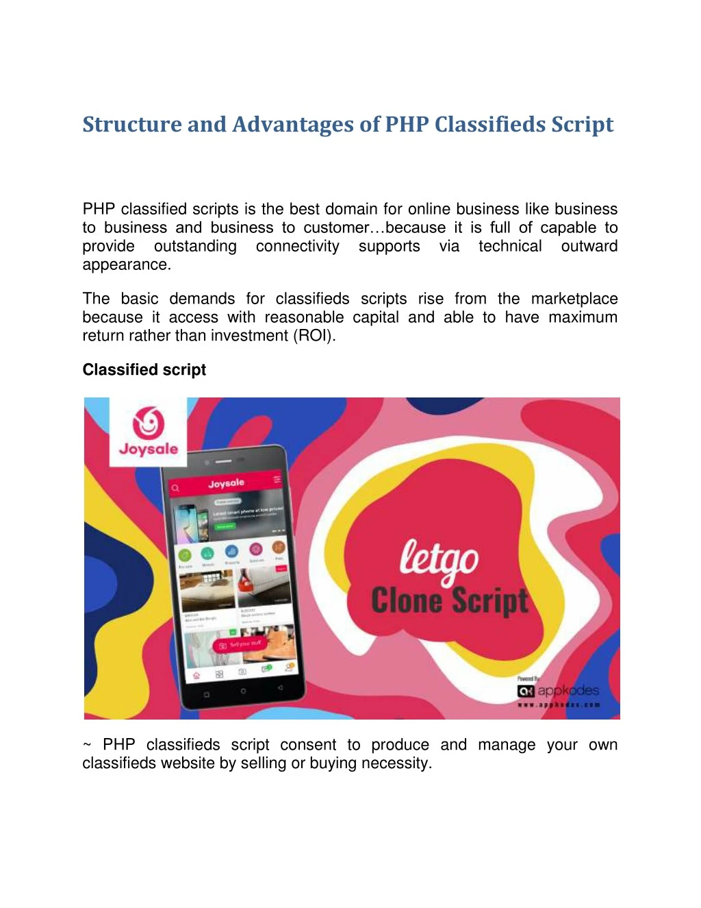 structure and advantages of php classifieds script