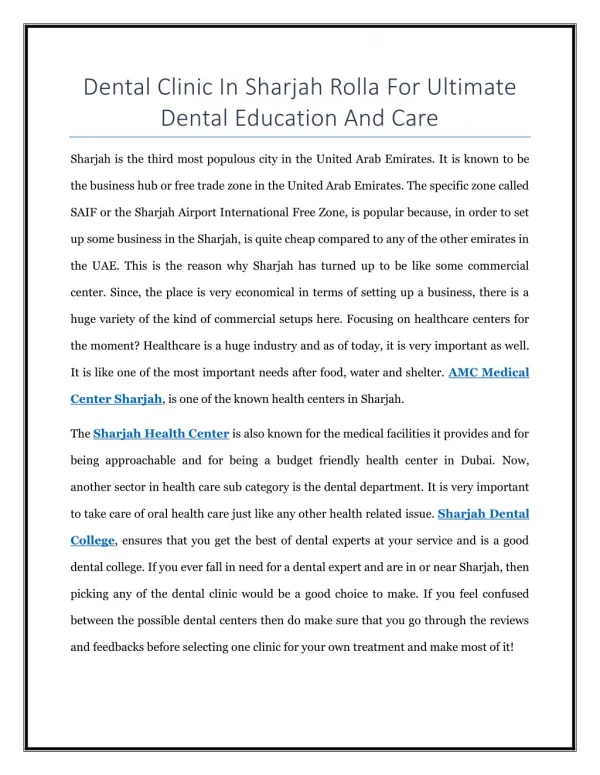 Dental Clinic In Sharjah Rolla For Ultimate Dental Education And Care