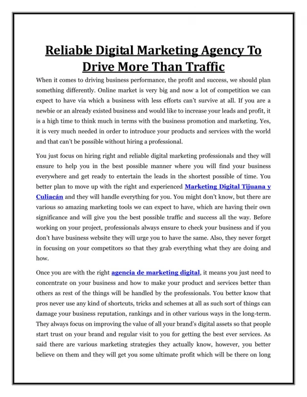 Reliable Digital Marketing Agency To Drive More Than Traffic