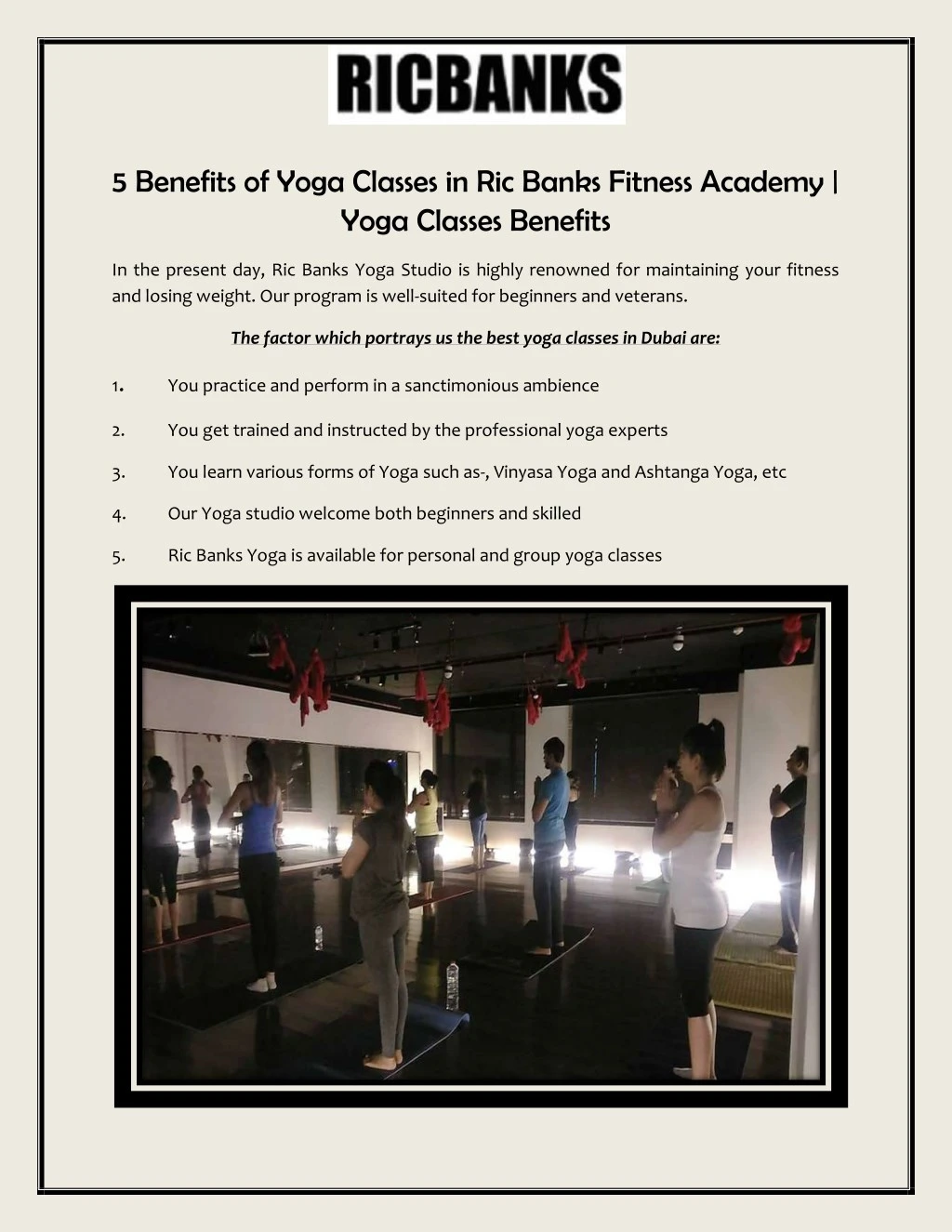 5 benefits of yoga classes in ric banks fitness