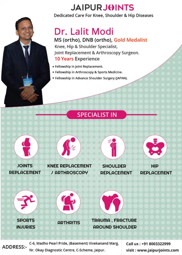 Dr. Lalit modi is the top shoulder replacement surgeon in Jaipur.