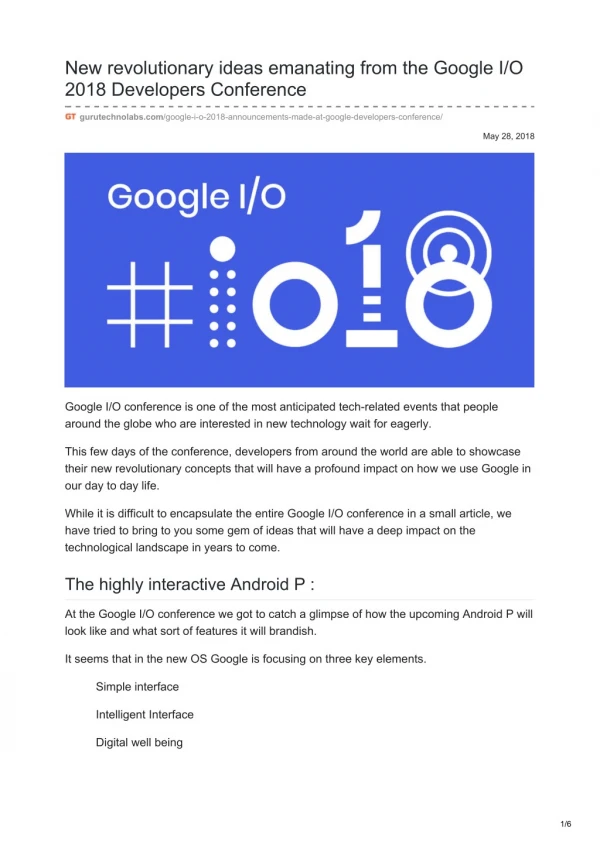 Google I/O 2018 - Announcements made at Google Developers Conference