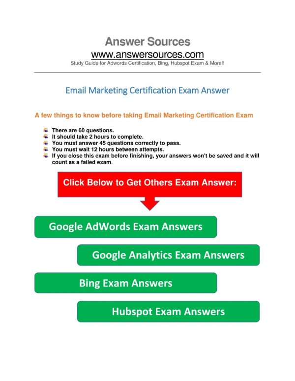 Email Marketing Certification exam answer