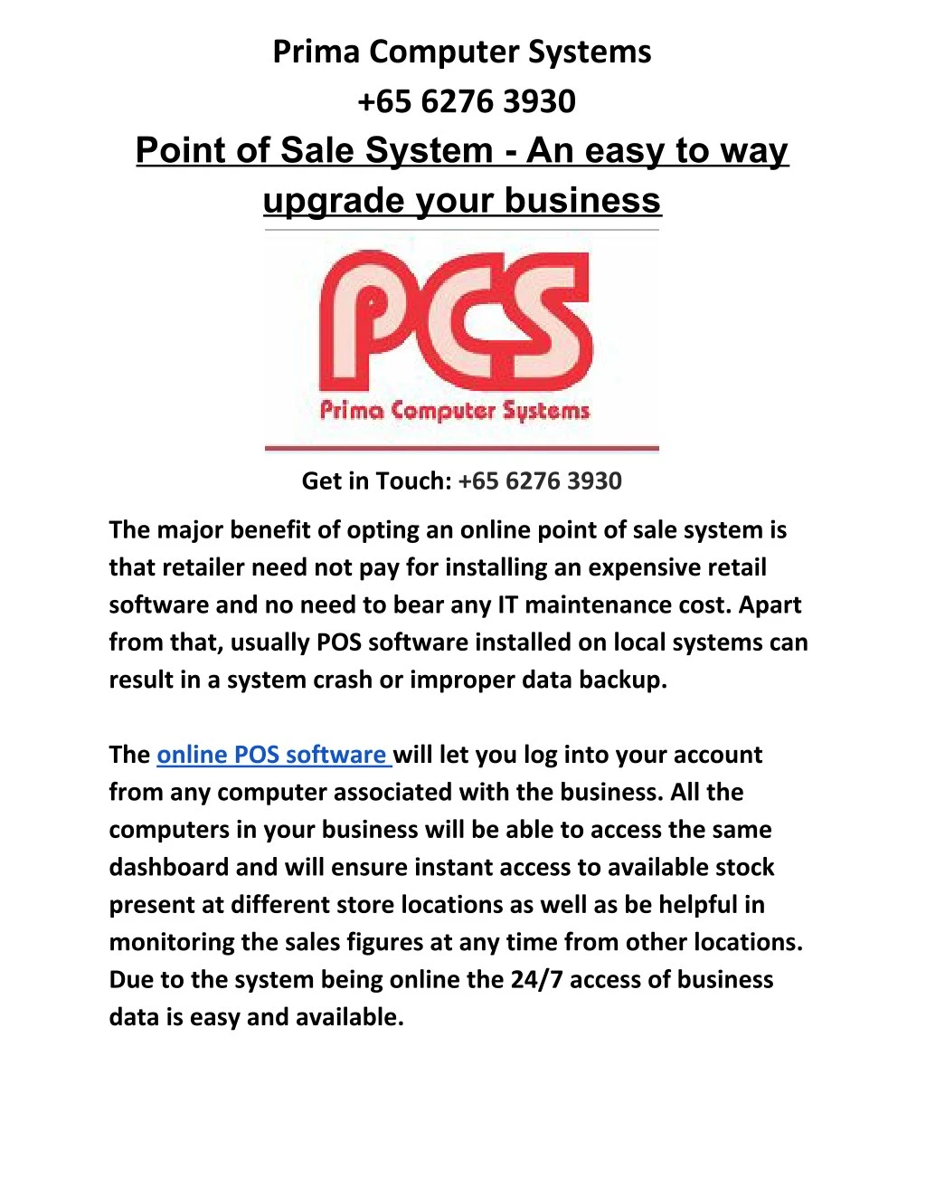 prima computer systems 65 6276 3930 point of sale
