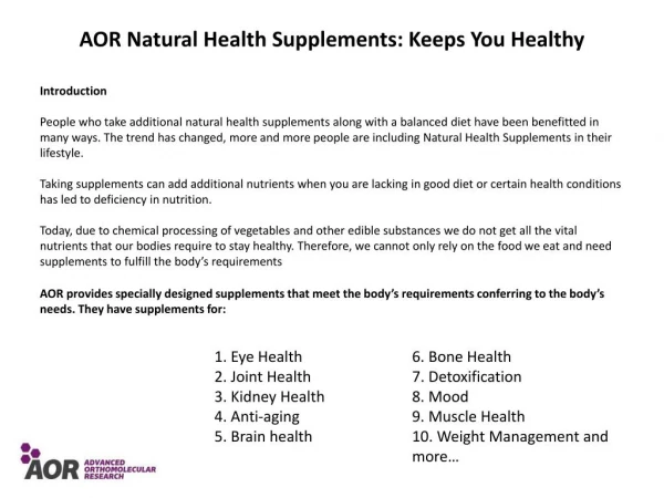 AOR Natural Health Supplements