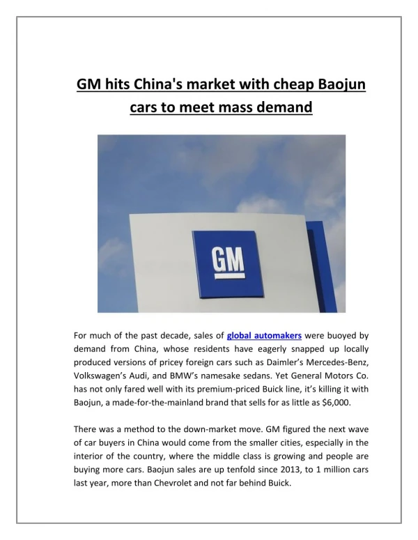 GM hits China's market with cheap Baojun cars to meet mass demand | Business Standard News